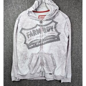 Farm Boy Full Zip Hoodie Mens XXL Gray Burnout Graphic Knee Deep & Lovin It